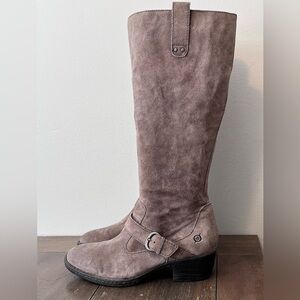 Born Taupe Suede Knee-High Buckle Boots